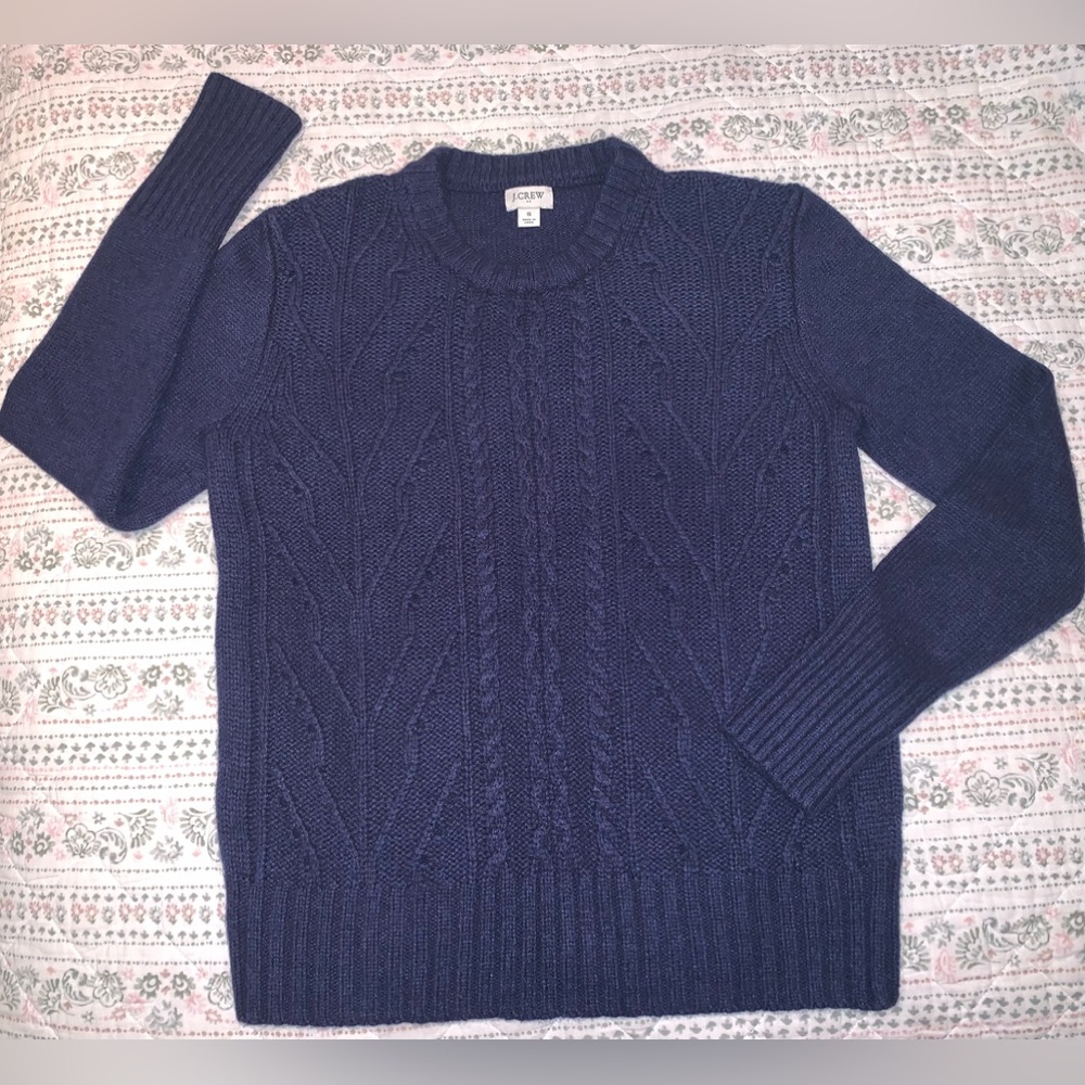 J. Crew Dark Blue Cable Lambs Wool Sweater Size Small